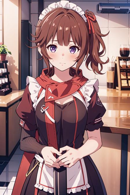 18667-2159572252-Masterpiece, best quality, perfect lighting, 1girl, solo, light brown hair, red hairtie, side ponytail, purple eyes, cafe scene,.png